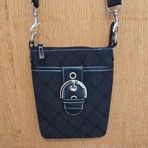 FUBU The Collection Black Canvaa Crossbody Bag with Silver Accents and Buckle